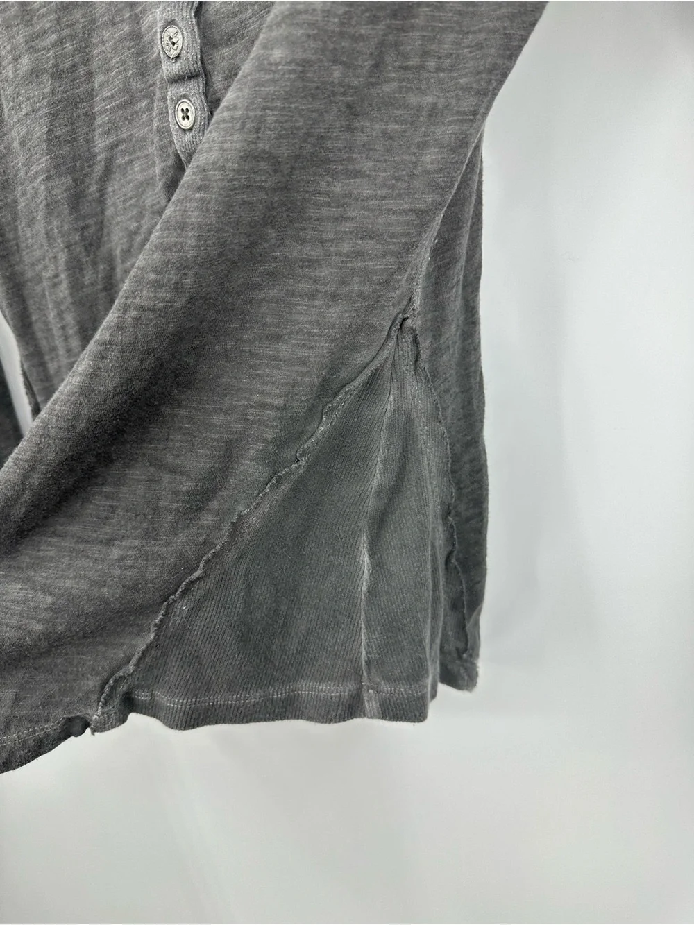 Free People Gray Henley Long Sleeve Cut Out Shirt Size Small Boho